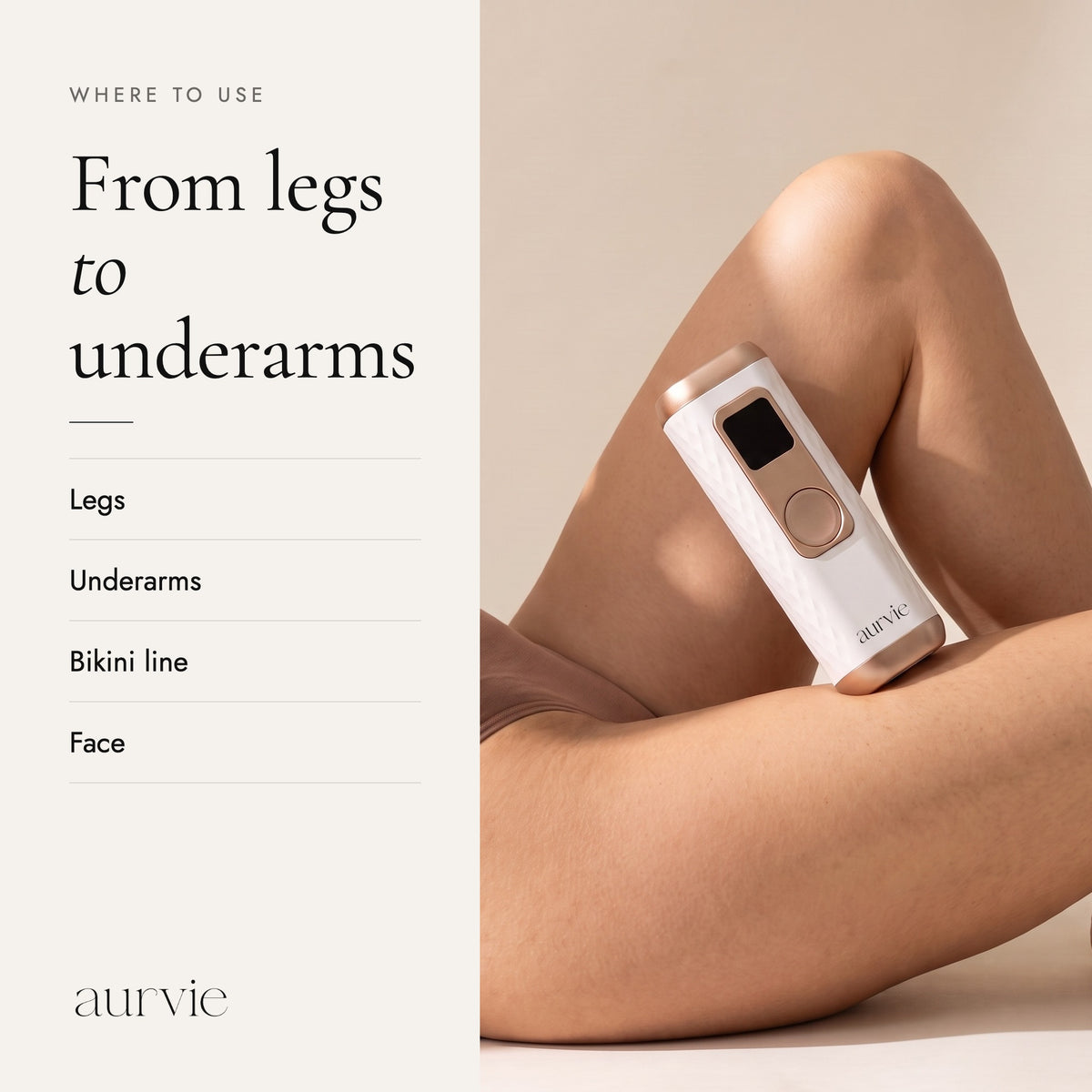 Where to use the handset: legs, underarms, bikini line and face (ALT)