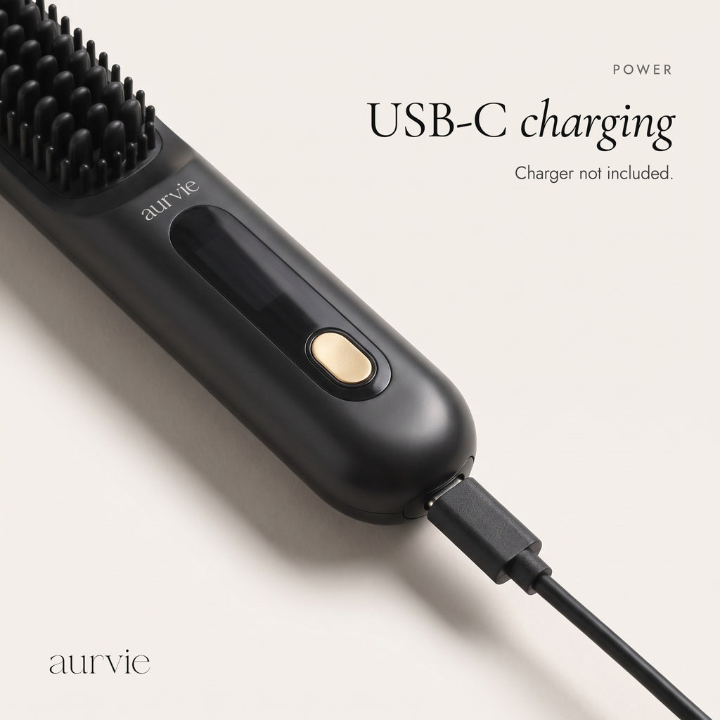 Close-up of the brush charging by USB-C, charger not included (ALT)