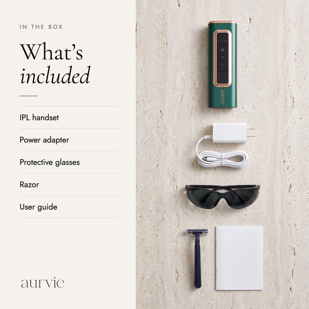 In the box: handset, power adapter, protective glasses, razor and user guide (ALT)