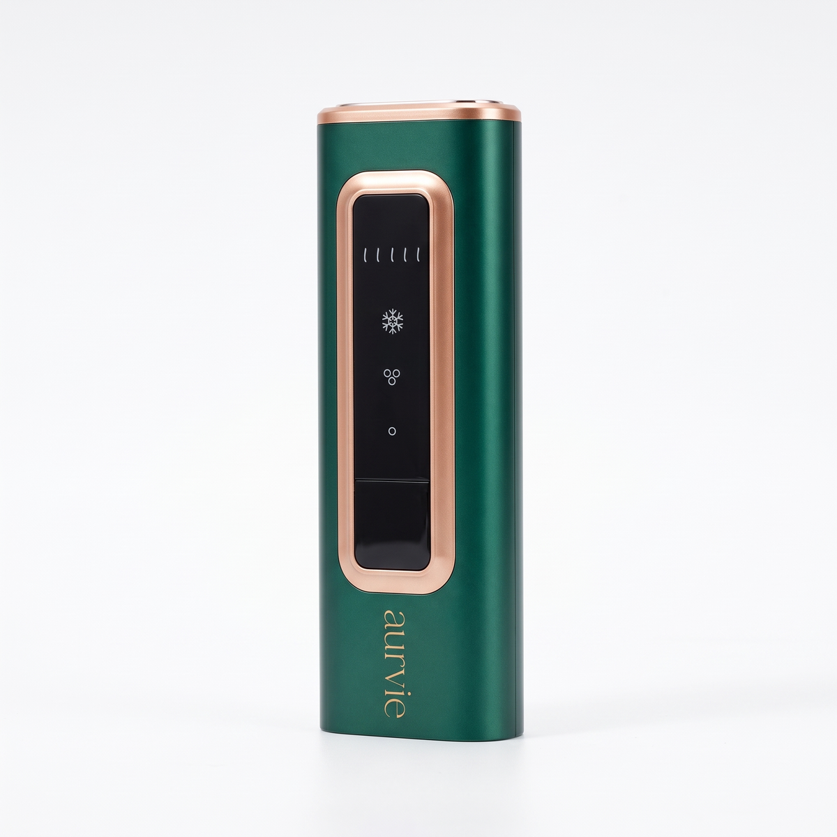 Aurvie IPL hair removal device in emerald green and rose gold (ALT)