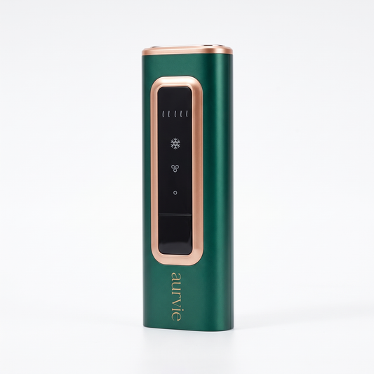 Aurvie IPL hair removal device in emerald green and rose gold (ALT)