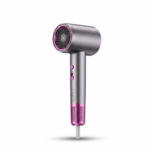 Aurvie Air hair dryer in grey with pink accents on a white background (ALT)