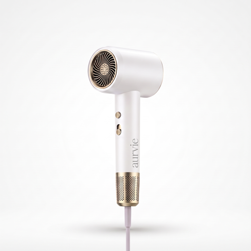 Aurvie Air hair dryer in white with gold accents (ALT)